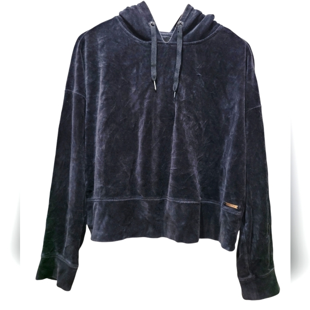 XL CALVIN KLEIN Performance Cropped Velour Hooded Sweatshirt Y2K